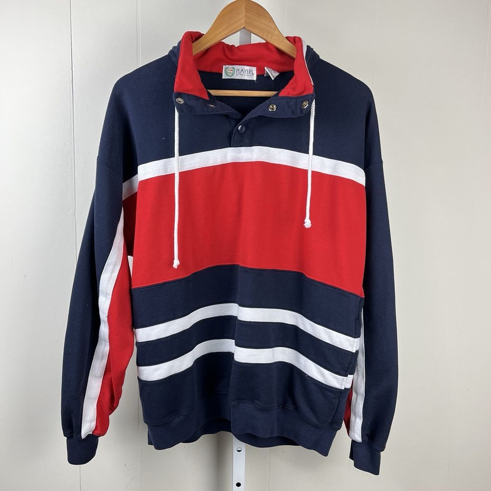 VTG Players Van Heusen Sweatshirt Mens Large Red White Blue Nautical Pullover